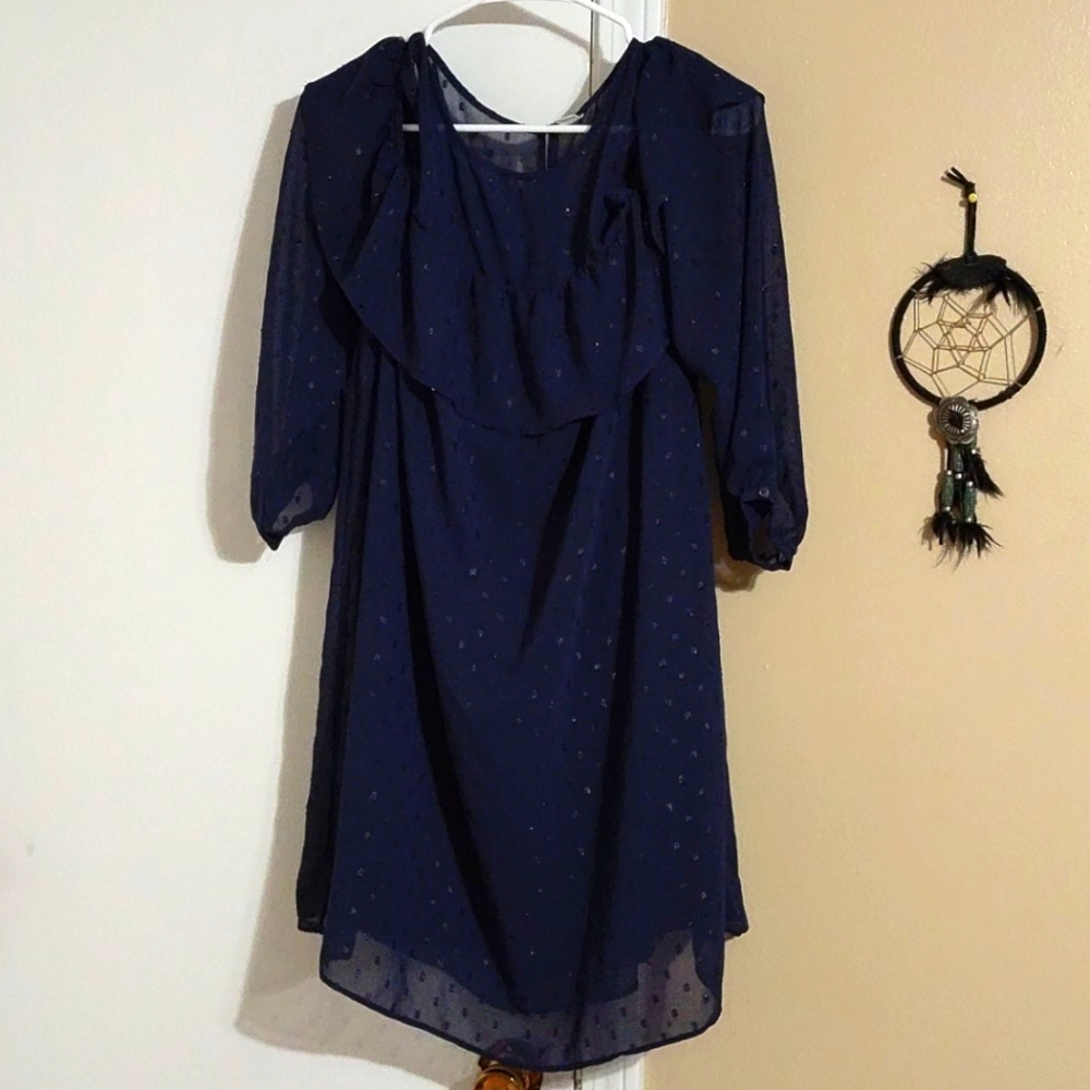Polka Dotted, Lace Dress (shoulderless sleeves) - Picture 1 of 4